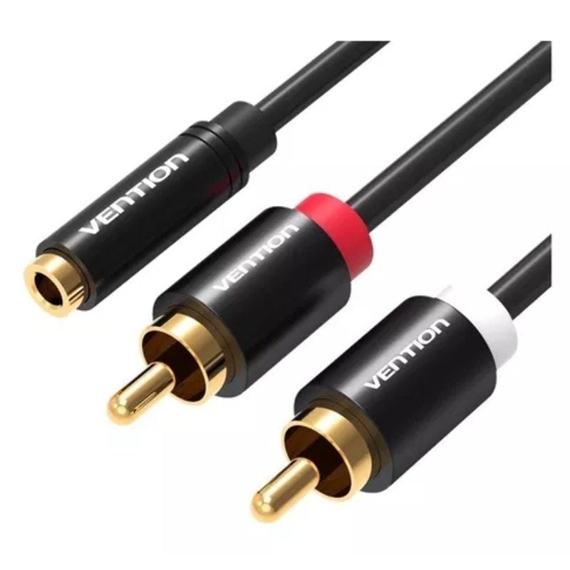 Cabo Estéreo Vention Vab-r01-b200 / Jack 3.5 Fêmea - 2x RCA Macho / 2m / Preto