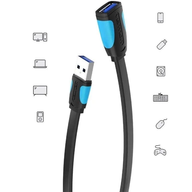 Cabo de Extensão USB 3.0 Vention Vas-a13-b200 / USB Macho - USB Fêmea / 5gbps / 2m / Preto e Azul