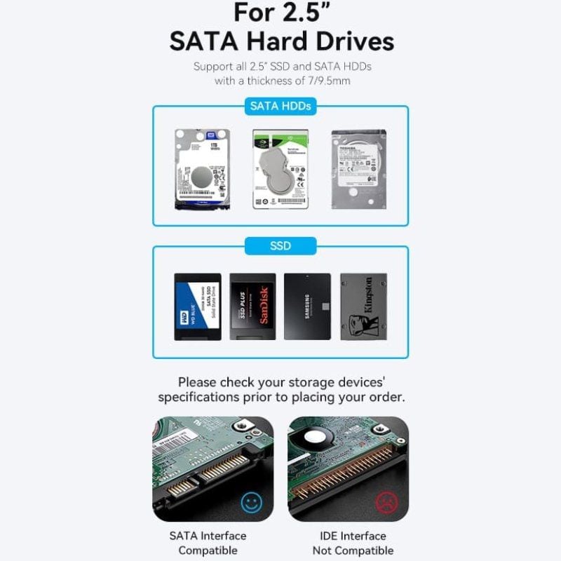 Caixa para Disco Rígido Externo de 2,5" Vention KPBB0 / USB 3.1 / sem Parafusos