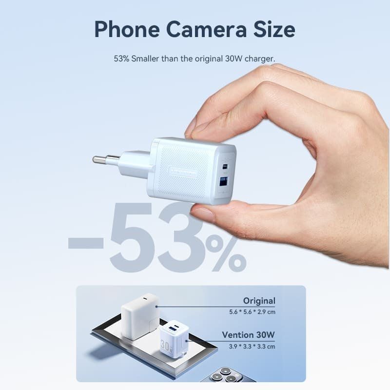 Carregador de Parede Gan Vention Feqw0-eu / 1xusb Type-c / 1xusb / 30W