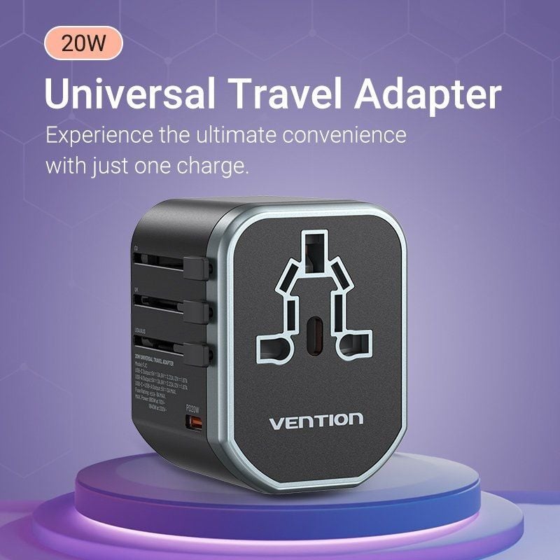 Carregador de Parede Universal de Viagem Vention FJCB0 / Tomada de Alimentação Universal / 1xusb Ty…