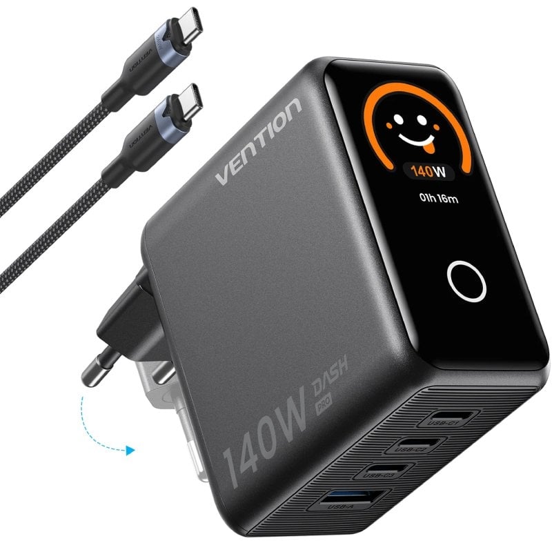 Carregador de Parede Gan Vention Tz-fcoh0-eu / 3 Portas USB Tipo C + Cabo USB Tipo C / 1 Porta USB…