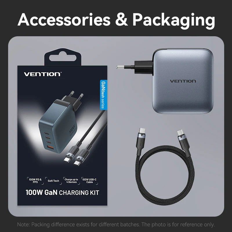 Carregador de Parede Gan Vention Tz-feth0-eu / 3xusb Type-c / 1xusb / 100W