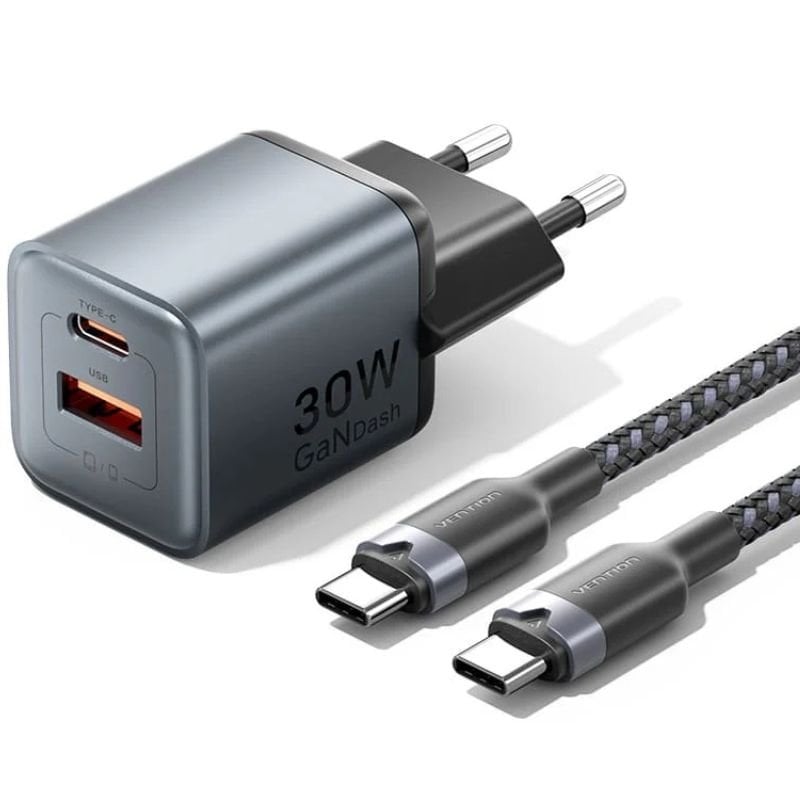 Carregador de Parede Gan Vention Tz-fewh0-eu / 1xusb Type-c / 1xusb / 30W