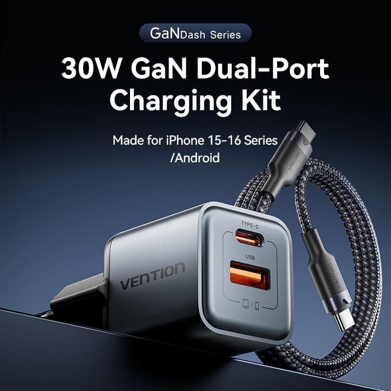 Carregador de Parede Gan Vention Tz-fewh0-eu / 1xusb Type-c / 1xusb / 30W