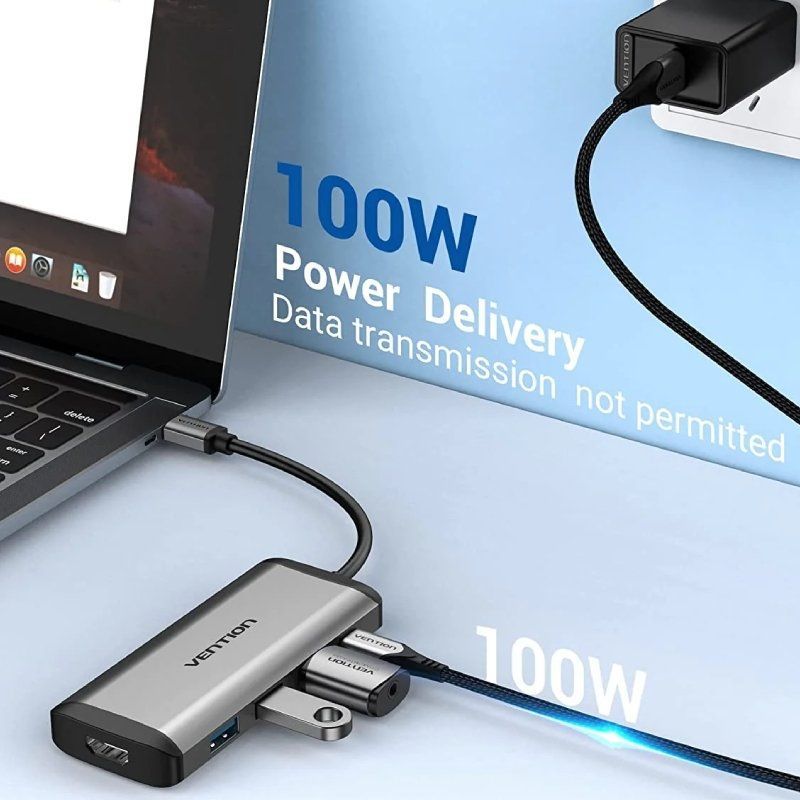 Base de Ligação USB Tipo C Vention CNBHB / 1xhdmi 4K / 3xusb / 1xusb Tipo C PD / Cinzento