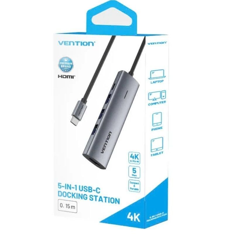 Base de Ligação USB Tipo C Vention TGGHB / 3xusb / 1xhdmi 4K / 1xusb Tipo C PD