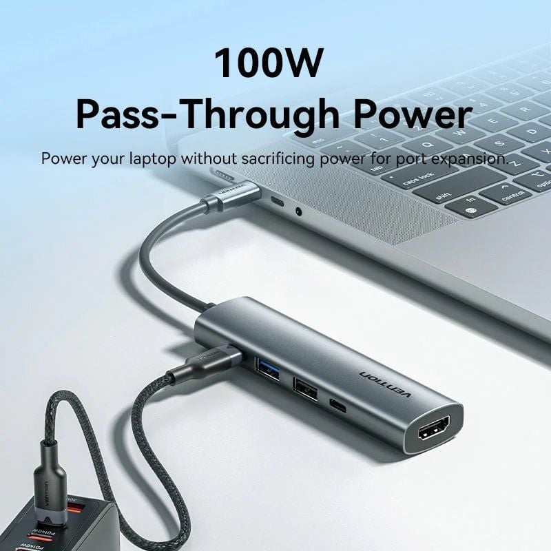 Base de Ligação USB Tipo C Vention TGLHB / 1xusb Tipo C / 2xusb / 1xhdmi 4K / 1xusb Tipo C PD / Cin…