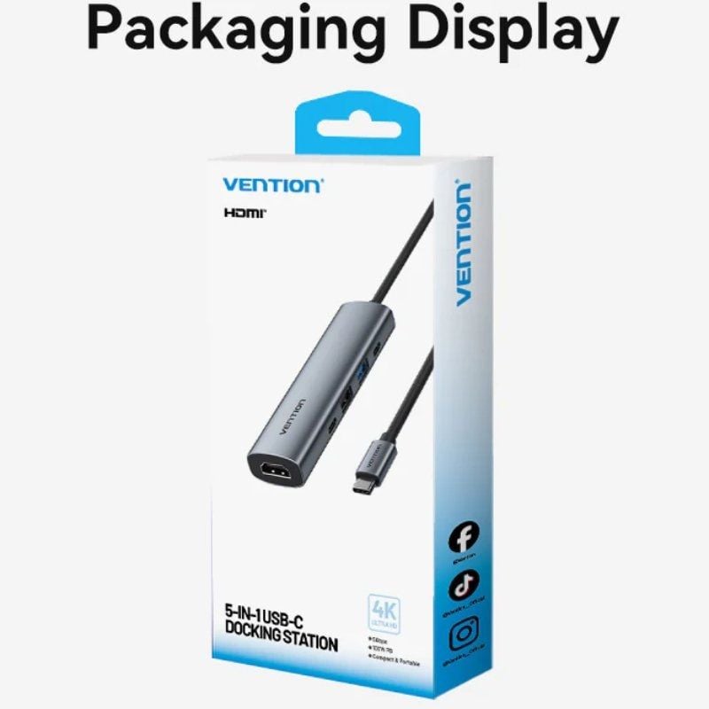 Base de Ligação USB Tipo C Vention TGLHB / 1xusb Tipo C / 2xusb / 1xhdmi 4K / 1xusb Tipo C PD / Cin…