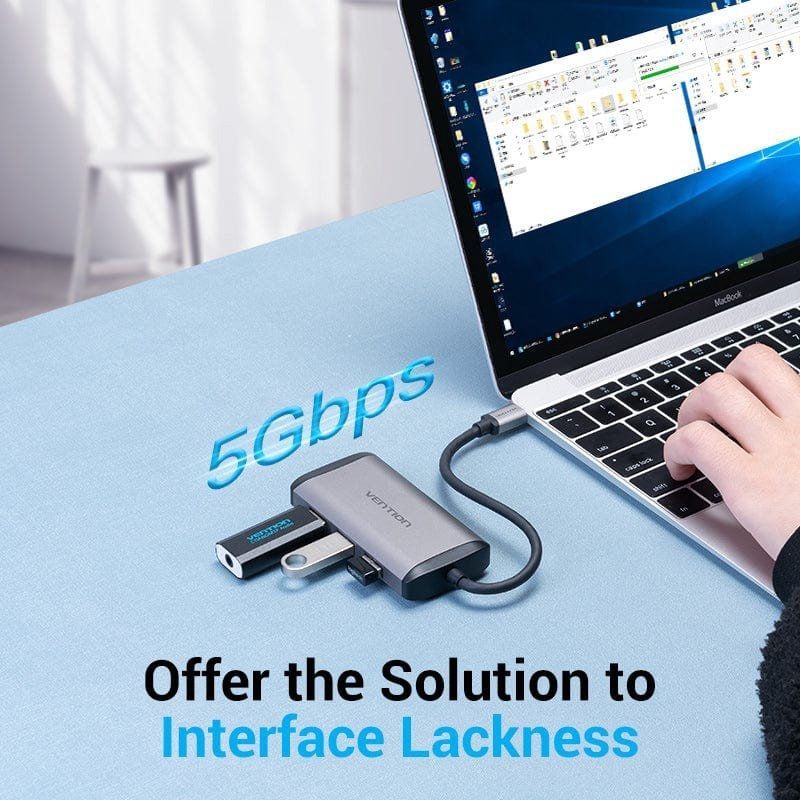 Base de Ligação USB Type-c Vention TGSHB / 3xusb / 1xhdmi 4K / 1xvga / 1xusb Type-c PD / Cinzento