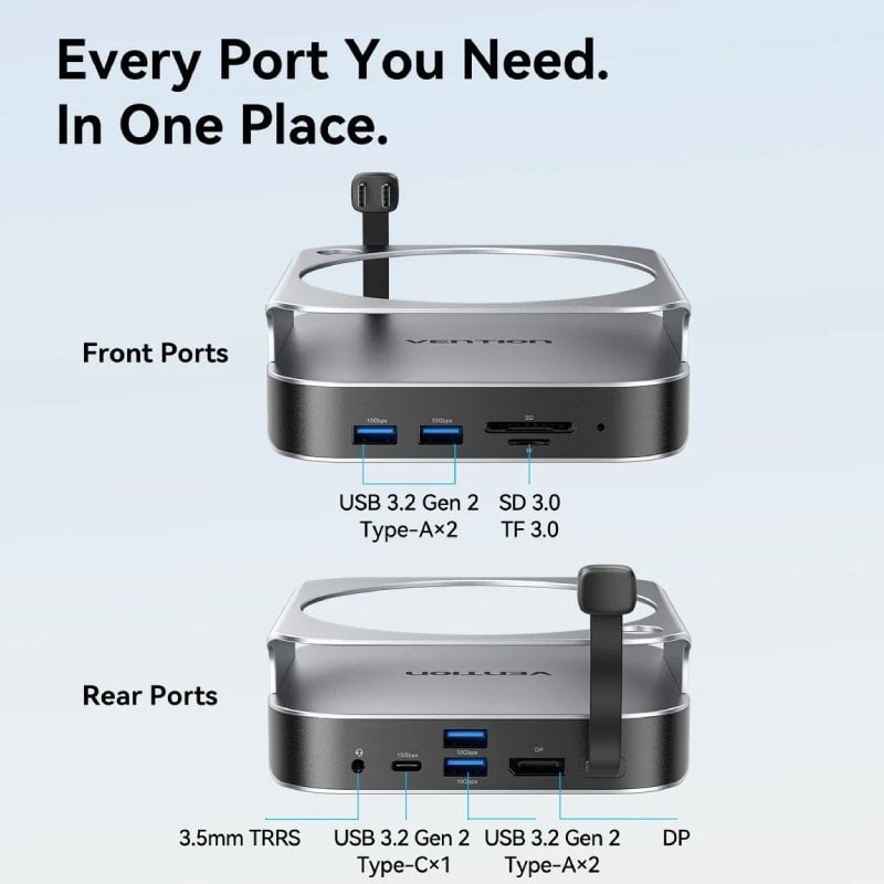 Base de Ligação para Mac Mini USB Type-c Vention THIHAG / Ranhura SSD M.2 / 4xusb / 1xusb Type-c /…