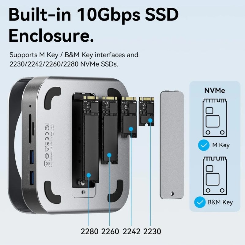 Base de Ligação para Mac Mini USB Type-c Vention THIHAG / Ranhura SSD M.2 / 4xusb / 1xusb Type-c /…