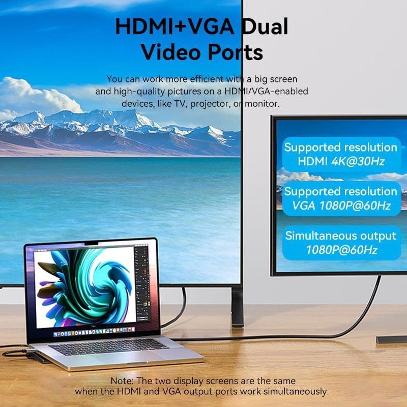 Docking USB Type-c Vention THTHC / 1xhdmi / 1xvga / 3xusb / 1xusb Type-c / 1xusb Type-c PD / 1xrj45…