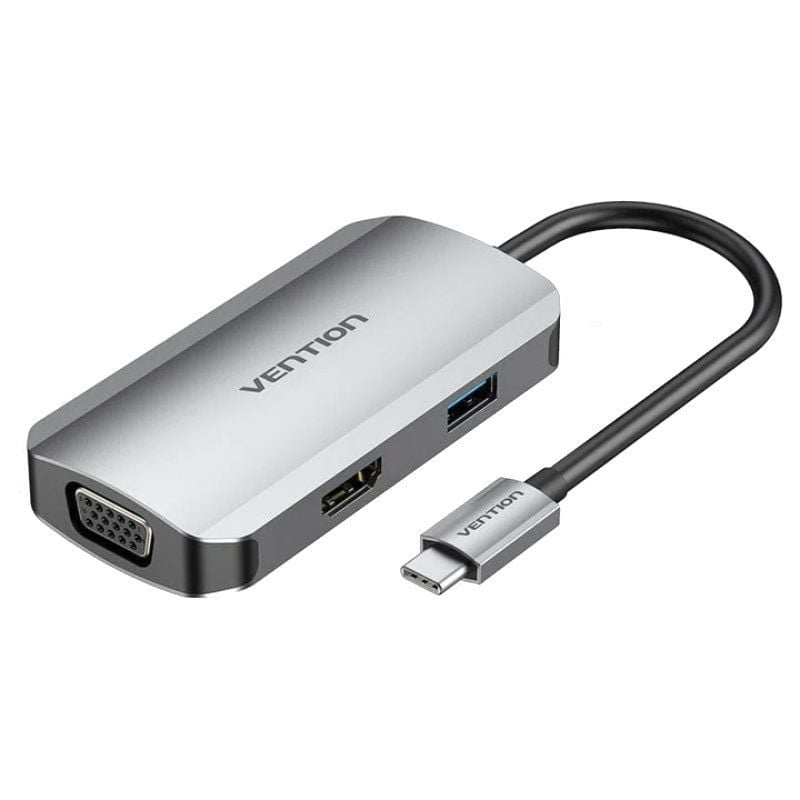 Base de Ligação USB Tipo C Vention TOAHB / 1xhdmi 4K / 1xvga / 1xusb / 1xusb Tipo C PD / Cinzento