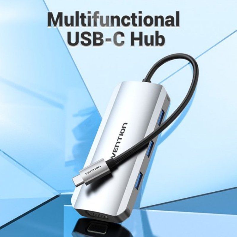 Base de Ligação USB Tipo C Vention TOIHB / 1xhdmi 4K / 1xvga / 3xusb / 1xusb Tipo C PD / Cinzento
