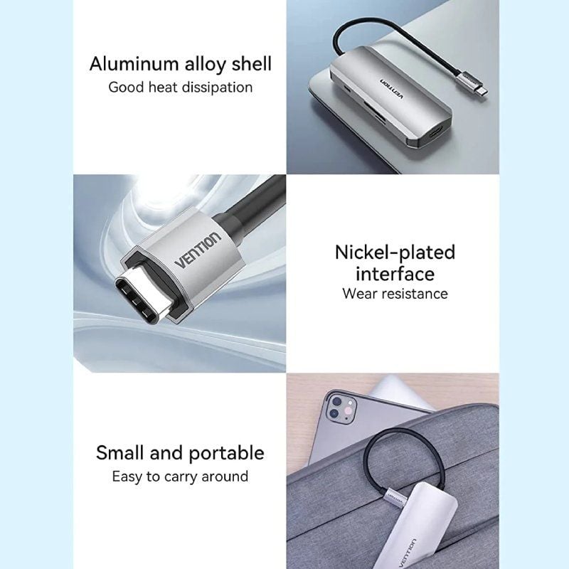 Base de Ligação USB Tipo C Vention TOJHB / 1xhdmi 4K / 3xusb / 1xusb Tipo C / 1xleitor de Cartões /…