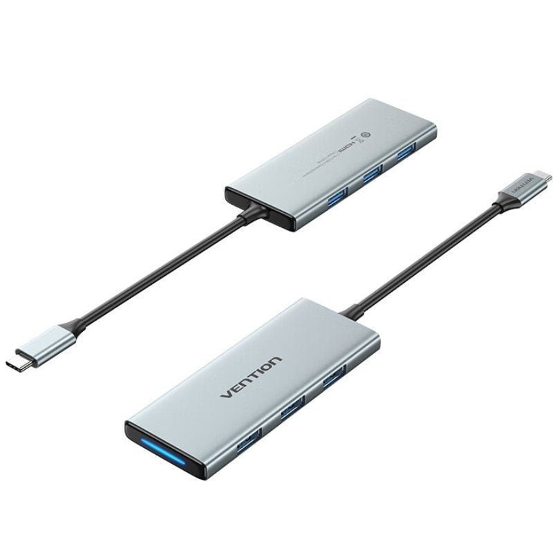 Docking USB Type-c Vention TOPHB / 1xhdmi / 3xusb / 1xsd e Leitor de Cartões Microsd / Cinzento