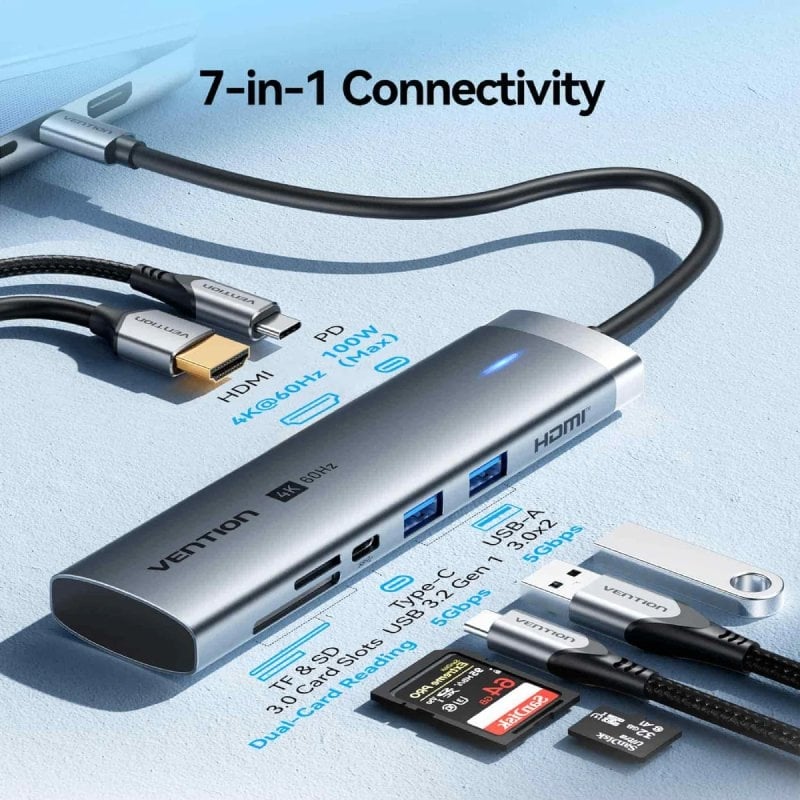 Base de Ligação USB Tipo C Vention TPSHB / 1xhdmi 4K / 2xusb / 2xusb Tipo C / 1xrj45 / 1xusb Tipo C…
