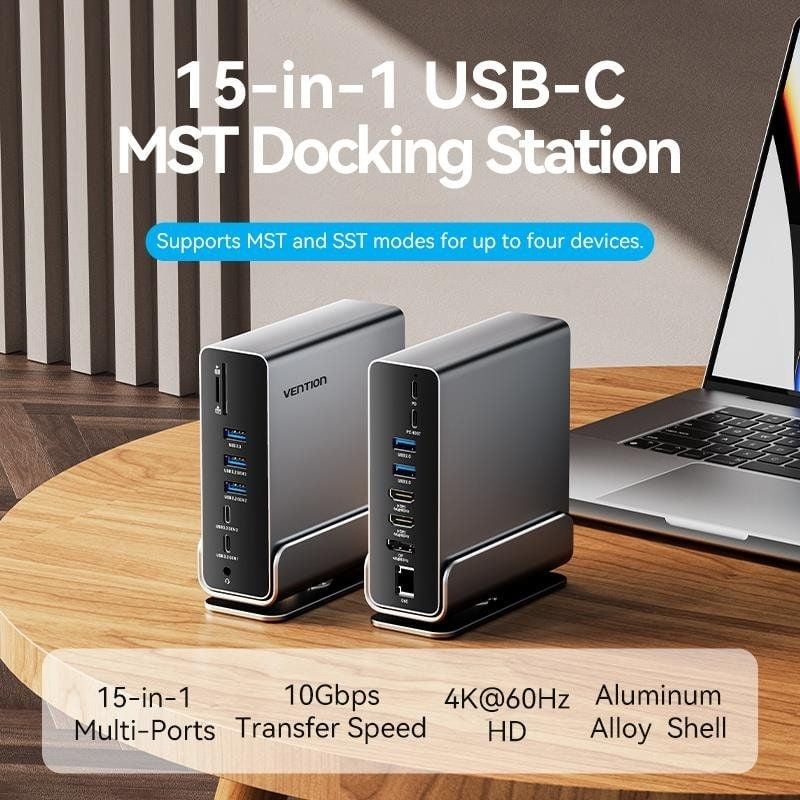 Base de Ligação USB Type-c Vention TPUH0 / 2xhdmi 4K / 1xdisplayport / 3xusb Type-c / 5xusb / 1xrj4…