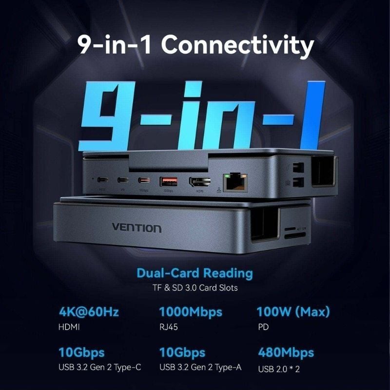 Base de Ligação USB Tipo C para Steam Deck / Switch Vention TPZH0 / 2xhdmi 4K / 3xusb / 1xusb Tipo…