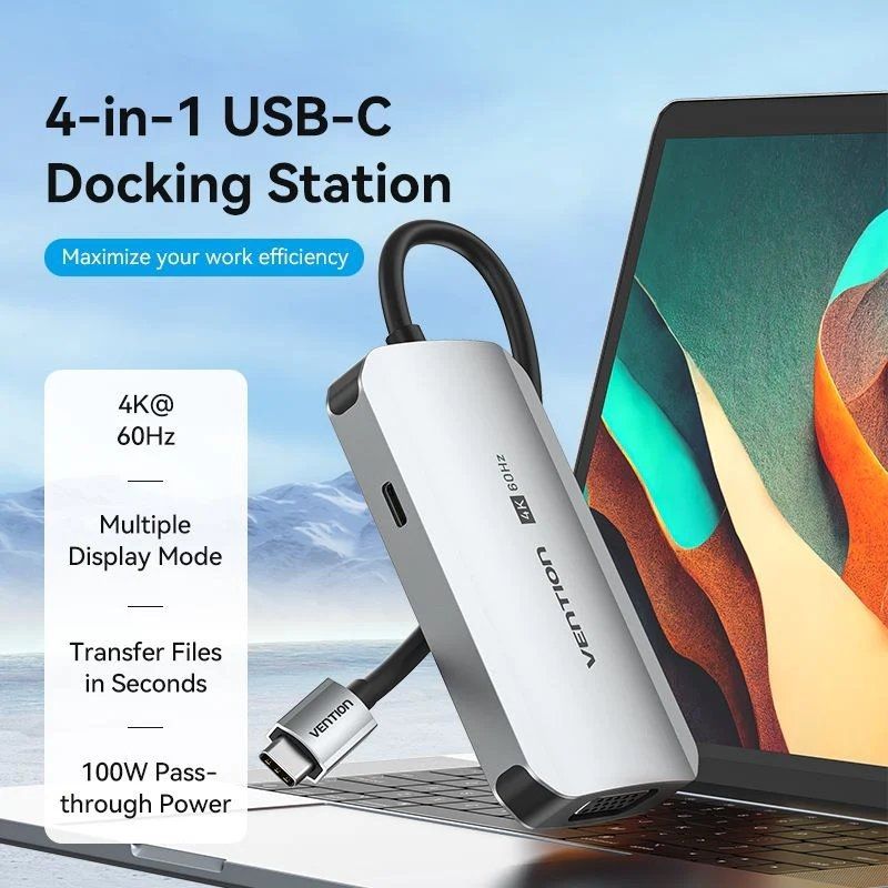 Base de Ligação USB Tipo C Vention TQAHB / 1xhdmi / 1xusb / 1xvga / 1xusb Tipo C PD / Cinzento