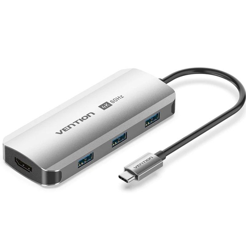 Base de Ligação USB Tipo C Vention TQDHB / 1xhdmi 4K / 3xusb / 1xusb Tipo C PD / Cinzento