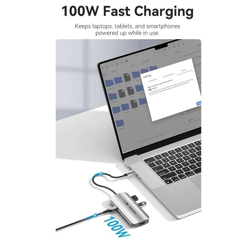 Base de Ligação USB Tipo C Vention TQDHB / 1xhdmi 4K / 3xusb / 1xusb Tipo C PD / Cinzento