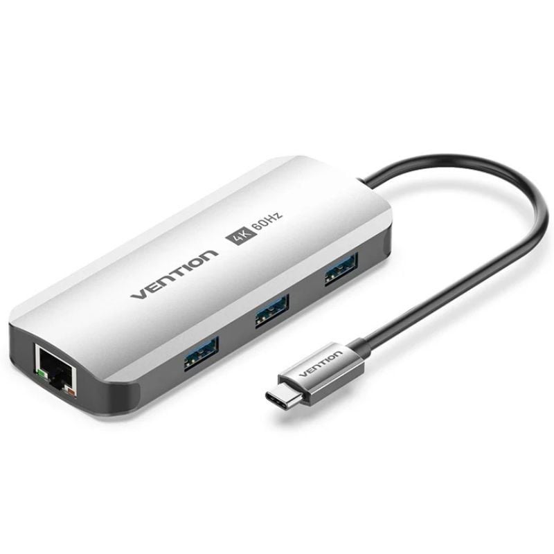 Base de Ligação USB Tipo C Vention TQHHB / 1xhdmi 4K / 3xusb / 1xusb Tipo C PD / 1xrj45 / Cinzento