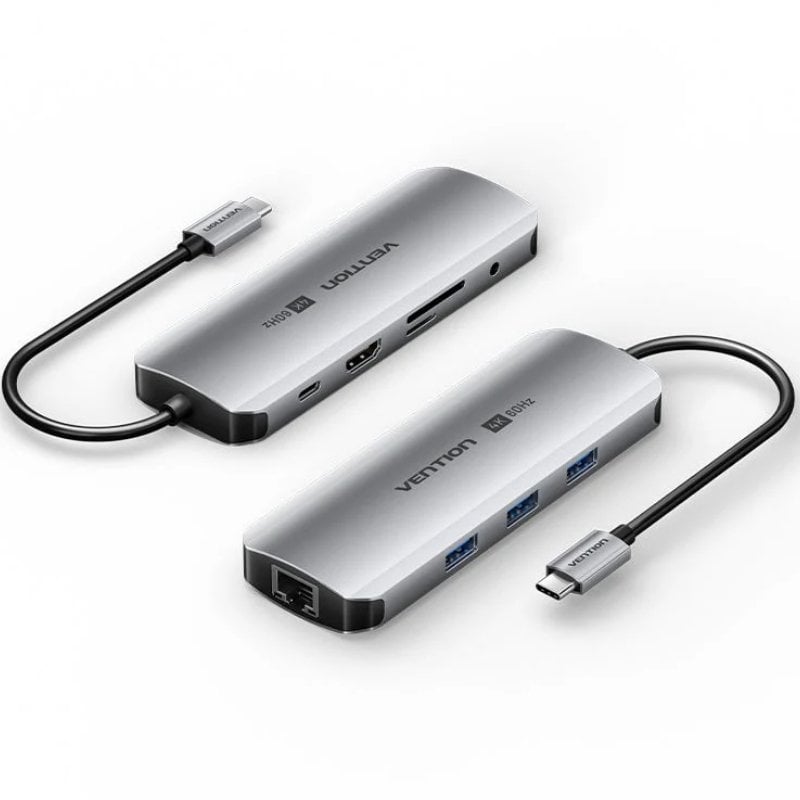 Base de Ligação USB Tipo C Vention TQLHB / 1xhdmi 4K / 3xusb / 1xusb Tipo C PD / 1xrj45 / 1xjack 3,…