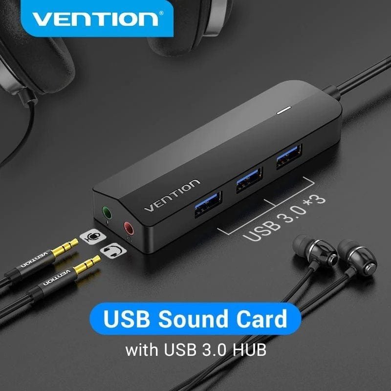 Hub USB 3.0 com Placa de Som Vention CHIBB / 3xusb / 1xmicrousb PD