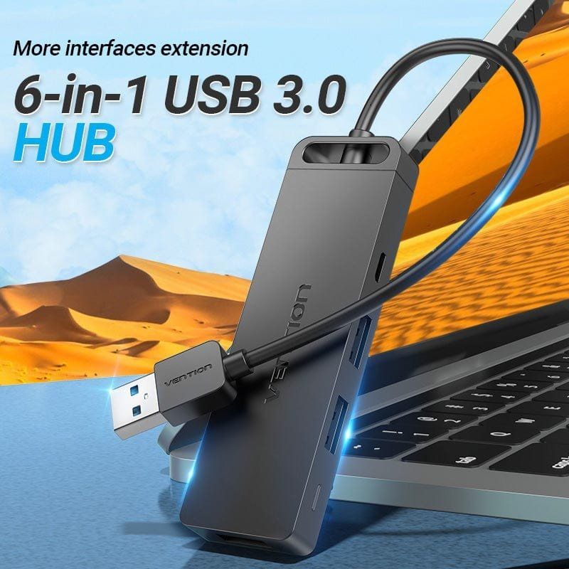 Docking USB 3.0 Vention CHVBB / 3xusb / 1xmicrousb PD / 1xleitor de Cartões / Preto