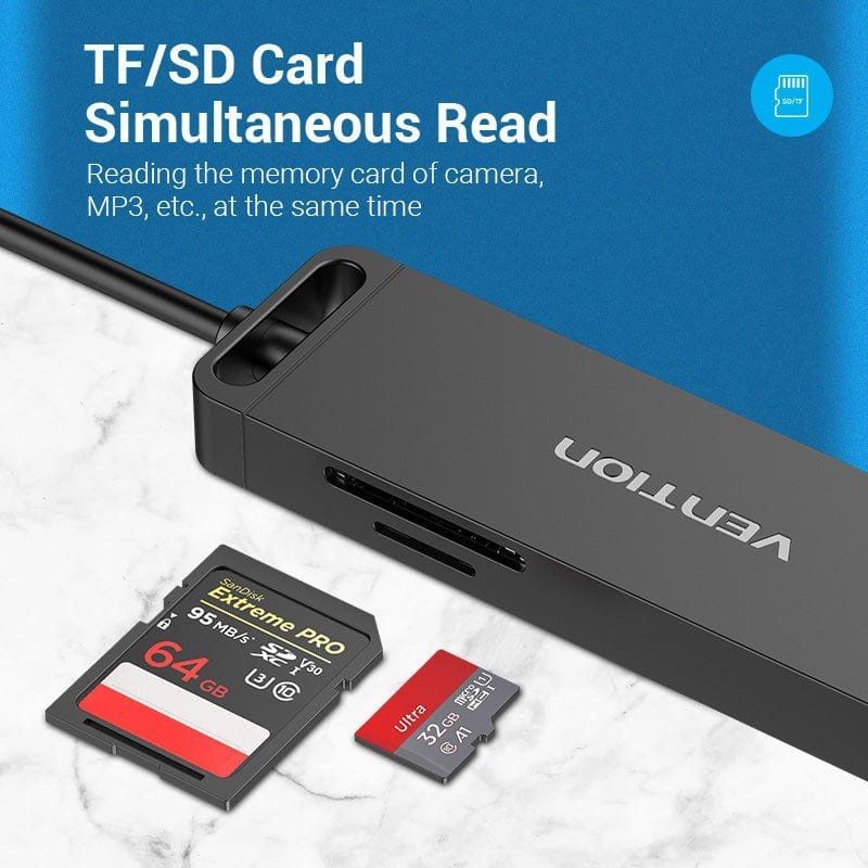 Docking USB 3.0 Vention CHVBB / 3xusb / 1xmicrousb PD / 1xleitor de Cartões / Preto