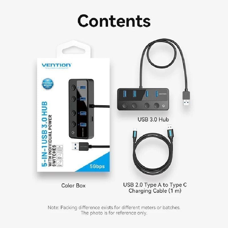 Hub USB 3.0 Vention CHWBF / 4xusb / 1xusb Type-c PD / Inclui Cabo de Carregamento USB Macho USB - M…
