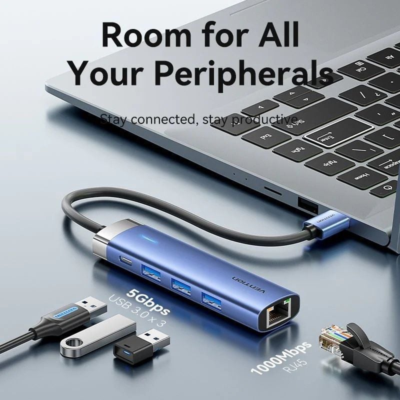 Hub USB 3.0 Vention TGFSB / 3xusb / 1xrj45 / 1xusb Type-c PD