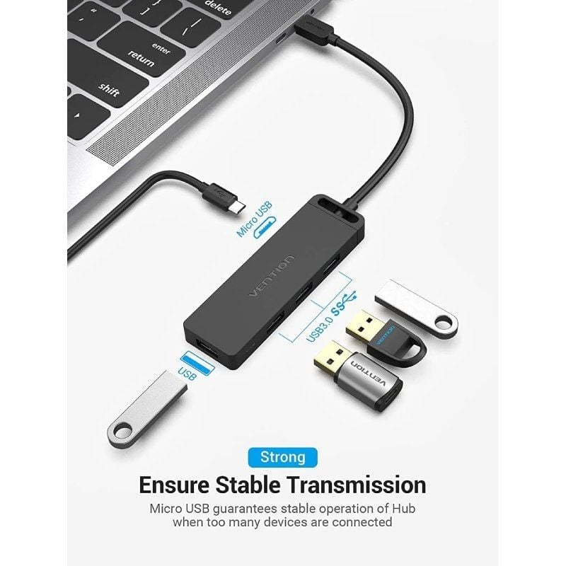 Hub USB Tipo C Vention TGKBD / 4xusb / 1xmicrousb PD / 50cm