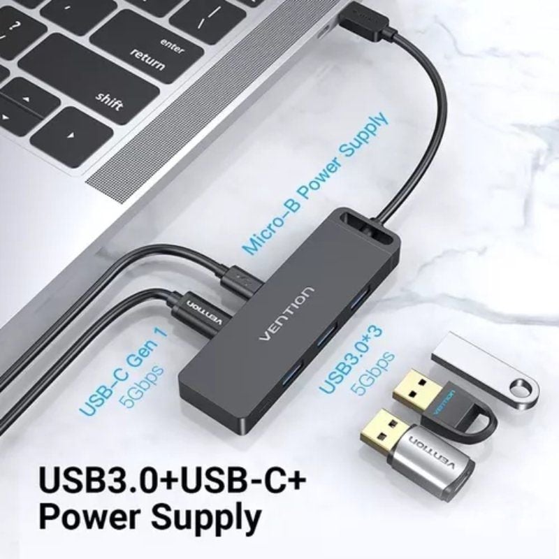 Hub USB Tipo C Vention TGTBB / 3xusb / 1xusb Tipo C / 1x Microusb PD