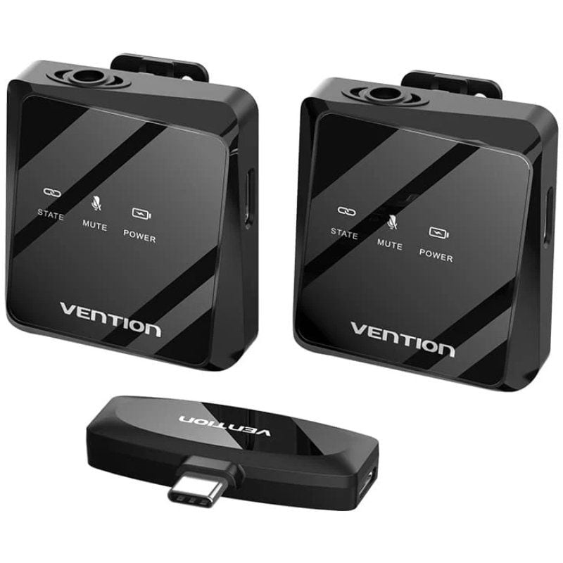 Microfone sem Fios com Clip Vention NCBB0 / USB Type-c / Inclui Recetor / 2 Pcs.