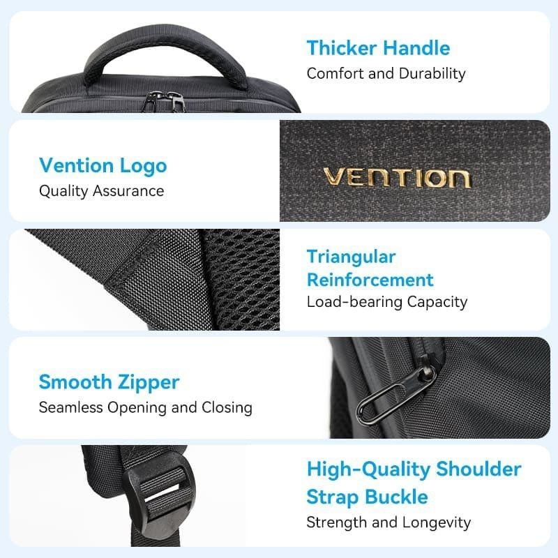 Mochila Vention KRPB0 para Computadores Portáteis Até 15,6" / 18L / À Prova de Água / Preto