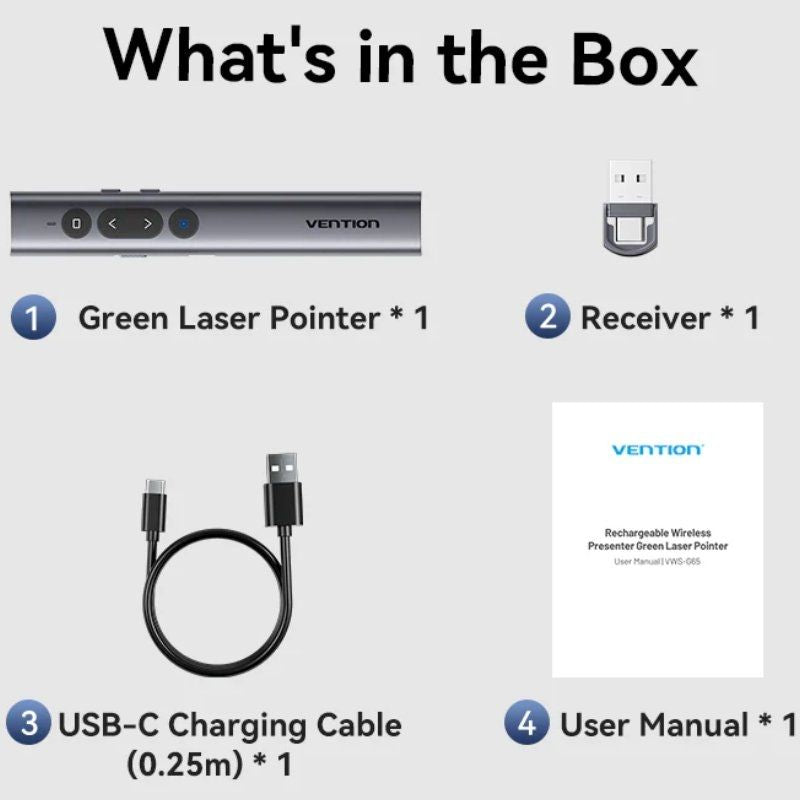 Apresentador sem Fios Bluetooth Vention KQJH0 / 2,4 Ghz / Cinzento
