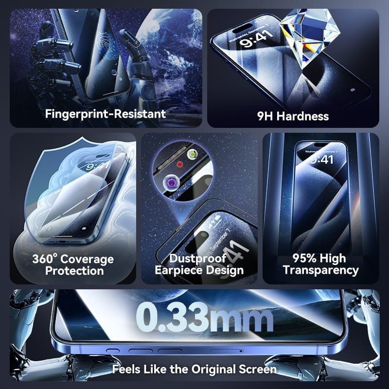 Pack de 2 Protectores de Ecrã de Vidro Temperado Vention Kuotca-30 para Iphone 15 Pro + Ferramenta…