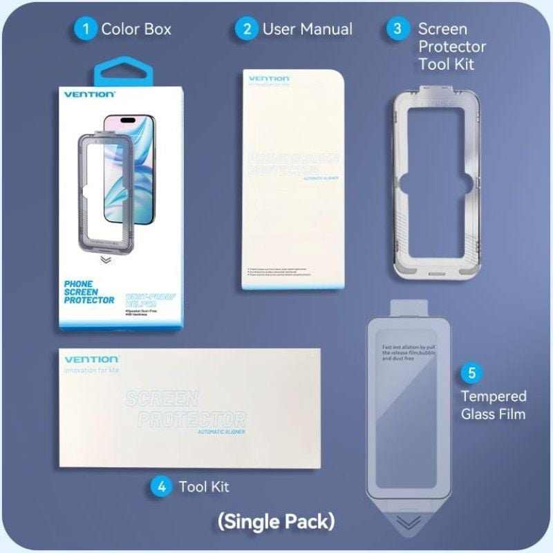 Pack de 2 Protectores de Ecrã de Vidro Temperado Vention Kuotca-30 para Iphone 15 Pro + Ferramenta…