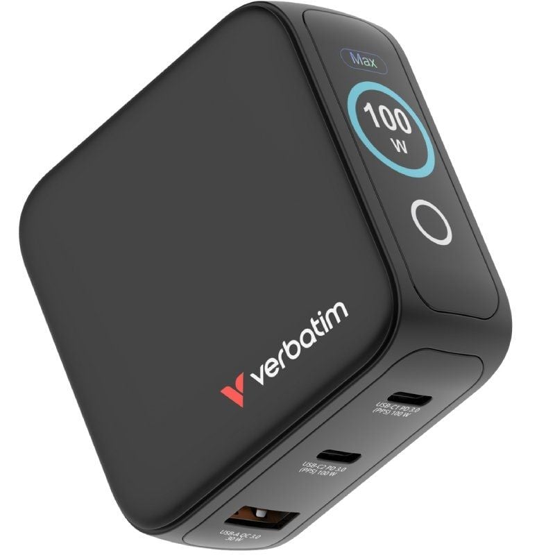 Carregador de Parede Universal Gan de Viagem Verbatim Mini Carregador Gan com Ecrã / 2xusb Type-c /…