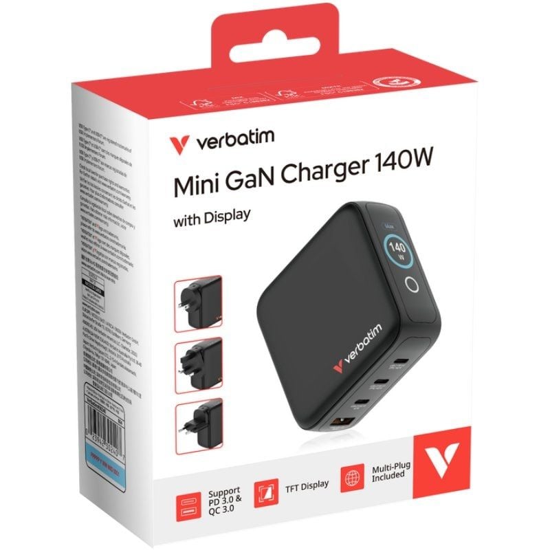 Carregador de Parede Universal Gan de Viagem Mini Carregador Verbatim Gan com Ecrã / 3xusb Type-c /…