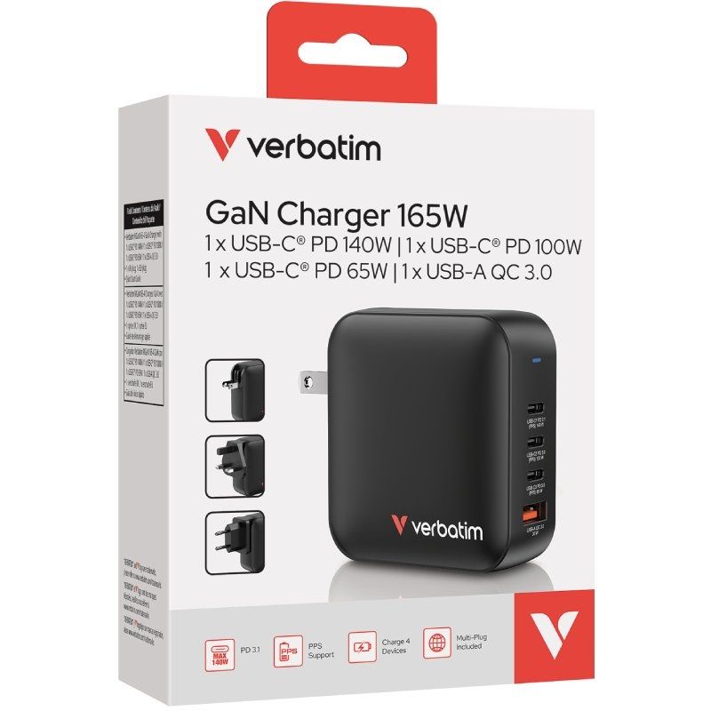 Carregador de Parede Universal Gan para Viagens Carregador de Parede Verbatim Mini Gan / 3xusb Type…