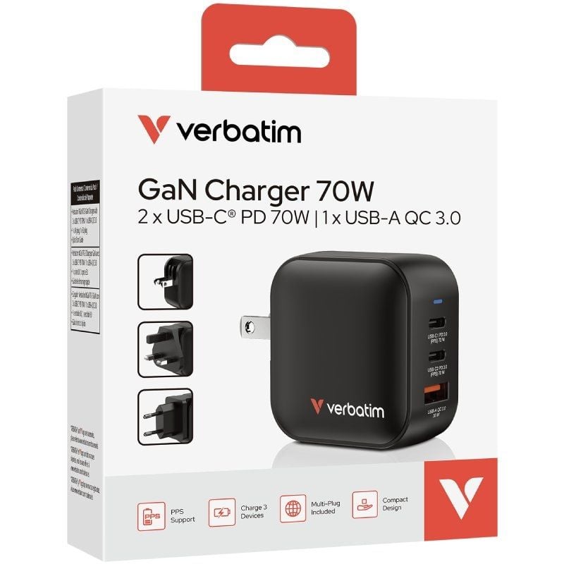 Carregador de Parede Universal Gan de Viagem Mini Carregador de Parede Verbatim Gan / 2xusb Tipo C…