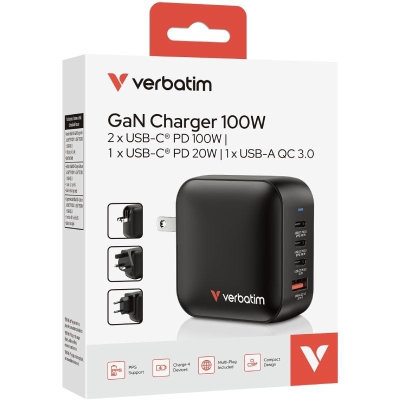 Carregador de Parede Universal Gan de Viagem Mini Carregador de Parede Verbatim Gan / 3xusb Tipo C…