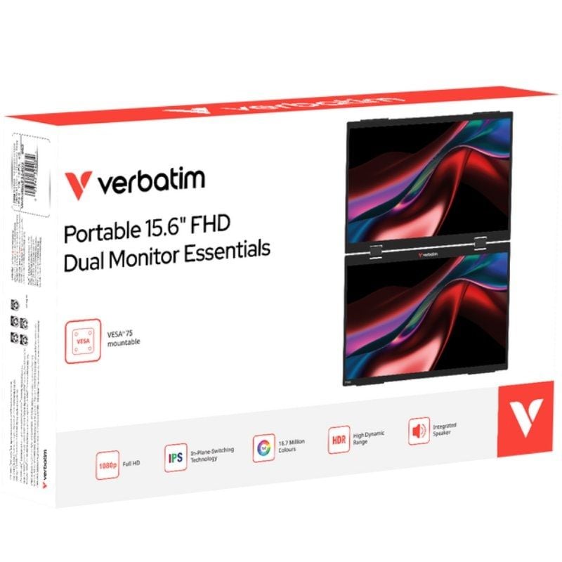 Monitor para Computador Portátil Verbatim Duo Essentials 15,6" + 15,6" com Ecrã Tátil / Full HD / M…