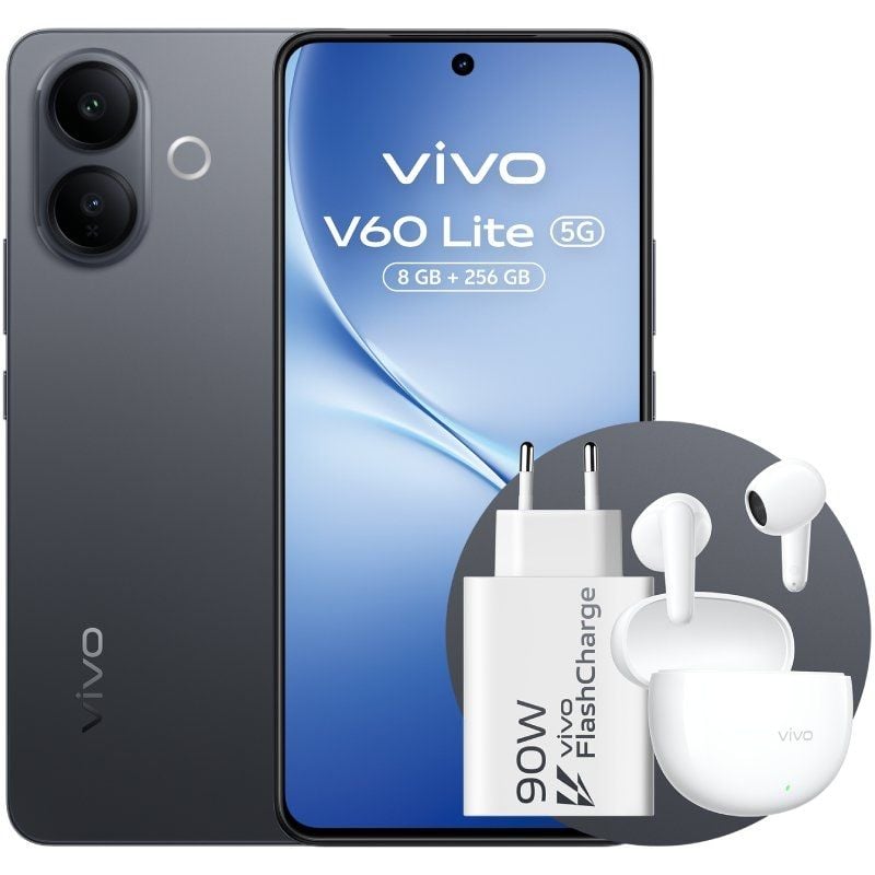 Smartphone Vivo V60 Lite 8GB / 256GB / 6.77" / 5G / Preto / Inclui Carregador de 90W e Auscultadores
