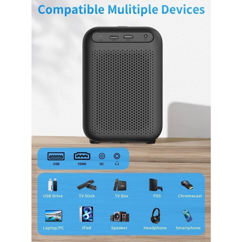 Projetor Portátil Wanbo TT / 650 Lumens / Full HD / HDMI / Bluetooth / Wifi / Preto