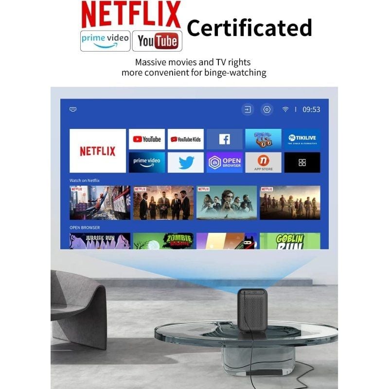 Projetor Portátil Wanbo TT / 650 Lumens / Full HD / HDMI / Bluetooth / Wifi / Preto